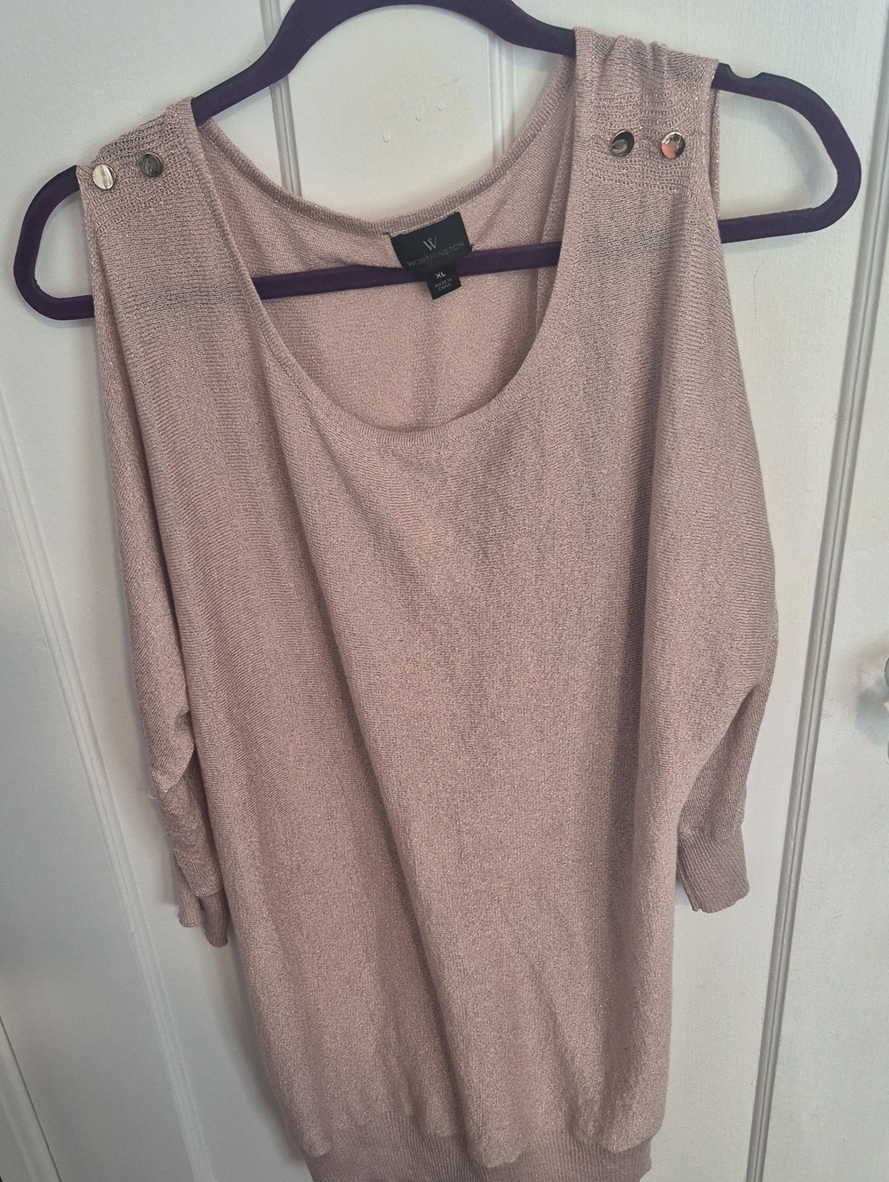 W by Worth Dusty Blush Cold Shoulder Button Sweater Tunic